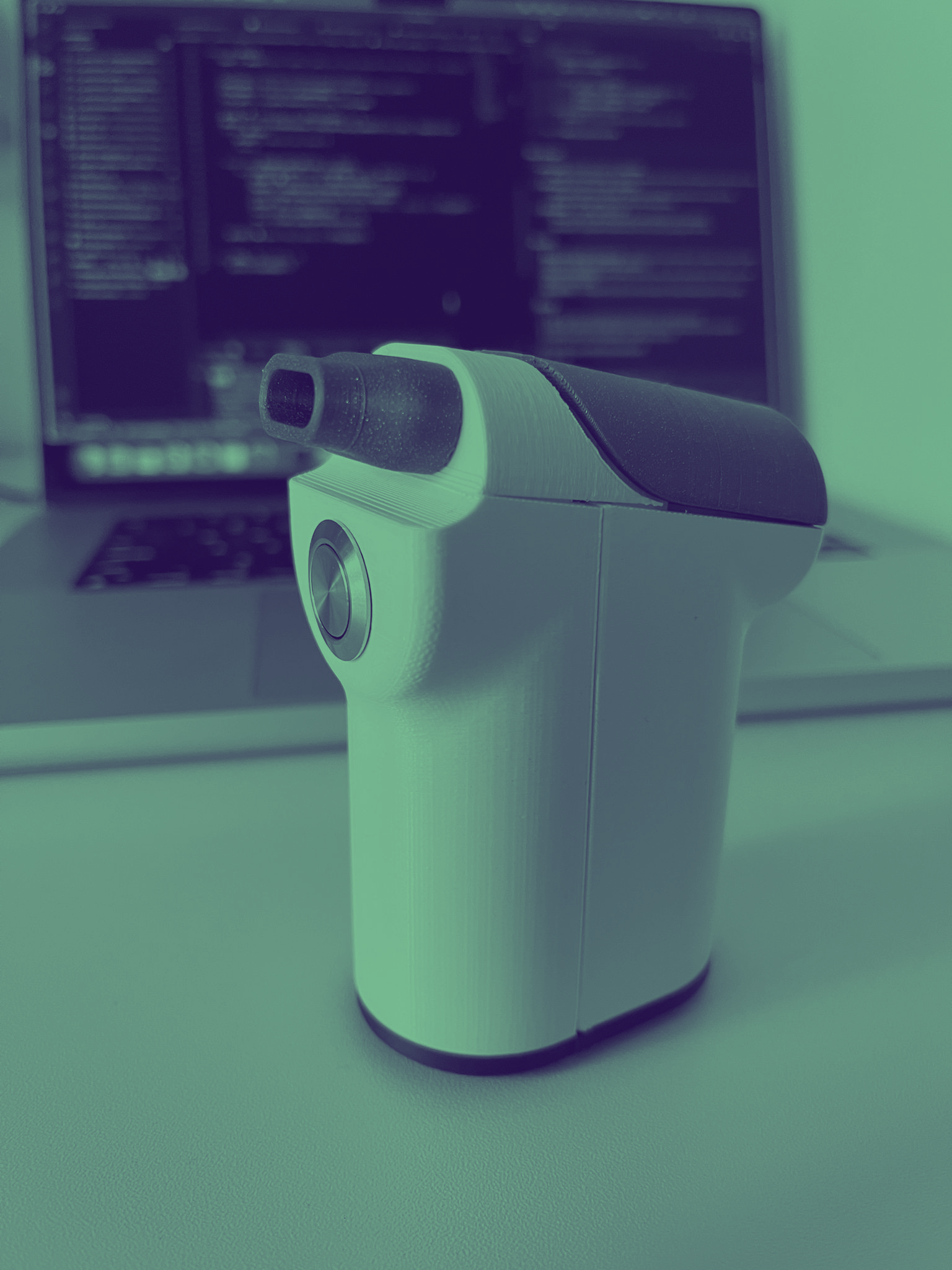 The Nose Project prototype — 3D printed device on desk